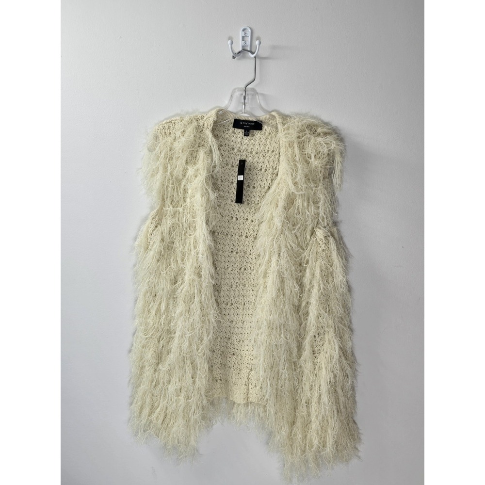 La Cite Mode  Women's Size L Furry Vest Cardigan Boho Faux Fur 100% Polyester